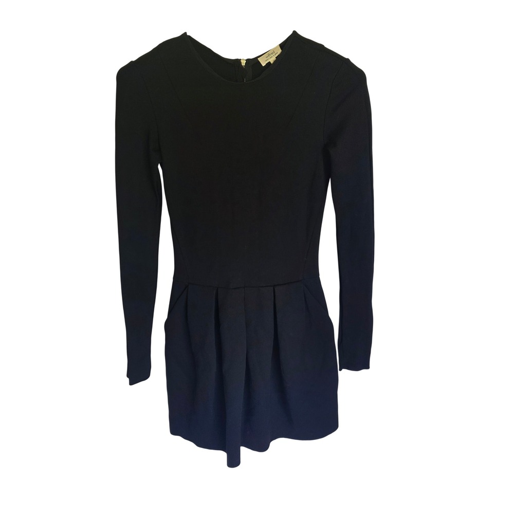 Wilfred Aritzia Black Long Sleeve Pleatedβ Mini Dress Gold Zip Pockets 0